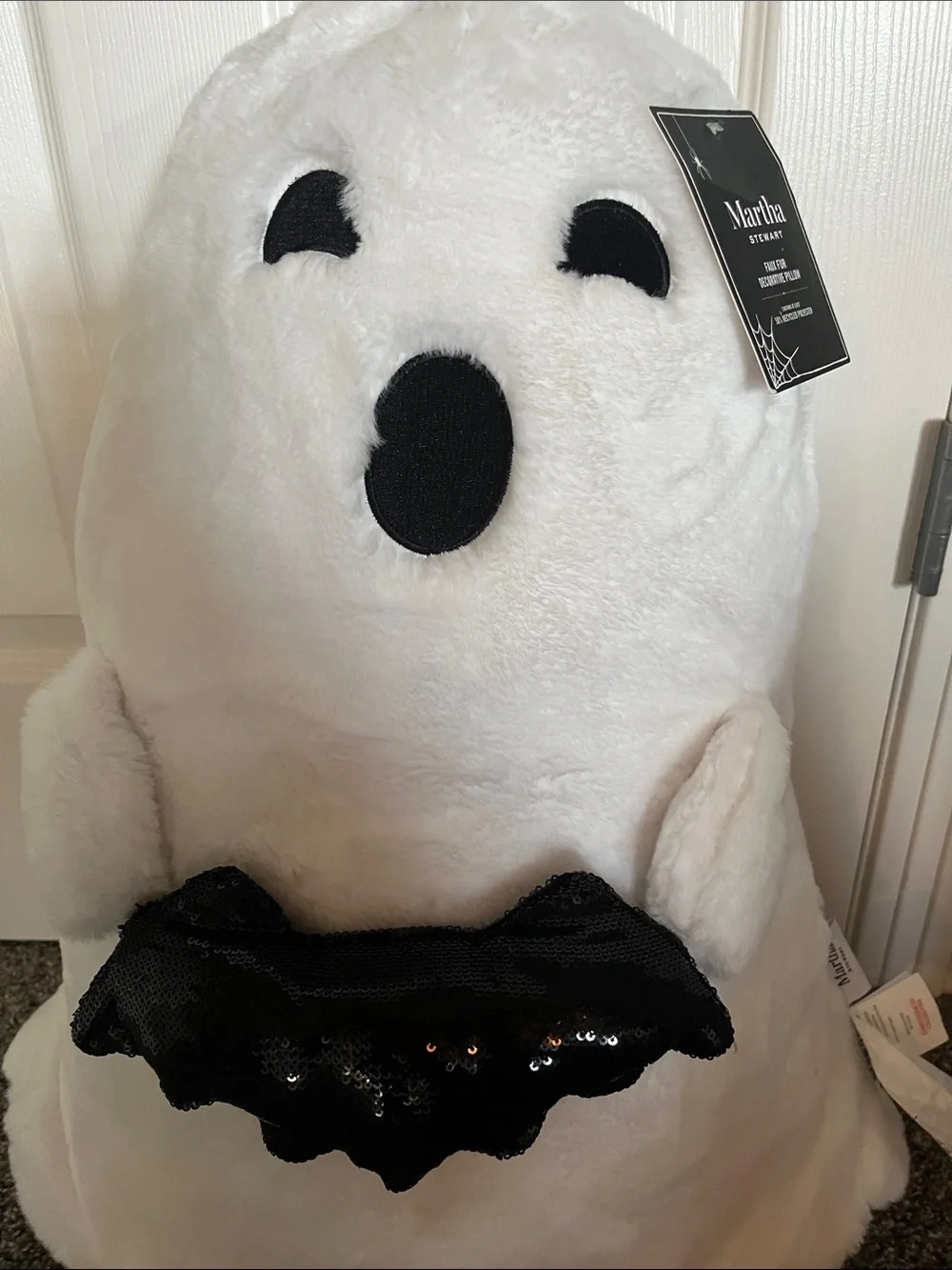 MARTHA STEWART Large Ghost And Sequin Bat Shaped Pillow Beaded & Ghost Trio Sign